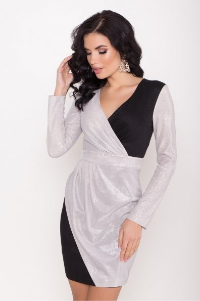 Контрастное двухцветное платье Блеск 8670 Цвет: Серебро/черный