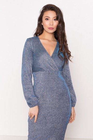 Нарядное платье с люрексом Фаселис 8527 Цвет: Серебро/бирюза/электрик