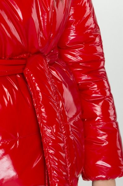 Лаковая куртка пуховик с поясом Бумер 8696 Цвет: Красный
