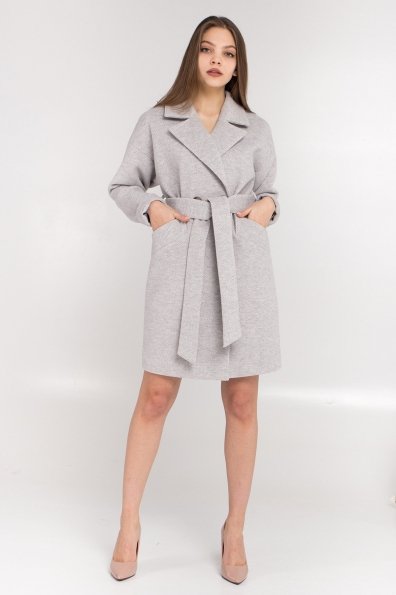 Демисезонное двубортное пальто Сенсей 8845 Цвет: Светло серый