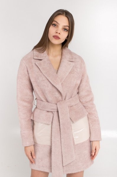 Комбинированное пальто Монклер 8884 Цвет: Пудра/молоко