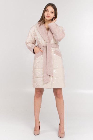 Комбинированное пальто с плащевкой Санья 8780 Цвет: Пудра/молоко