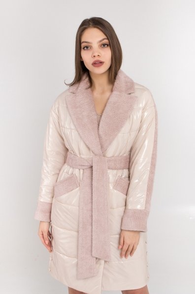 Комбинированное пальто с плащевкой Санья 8780 Цвет: Пудра/молоко