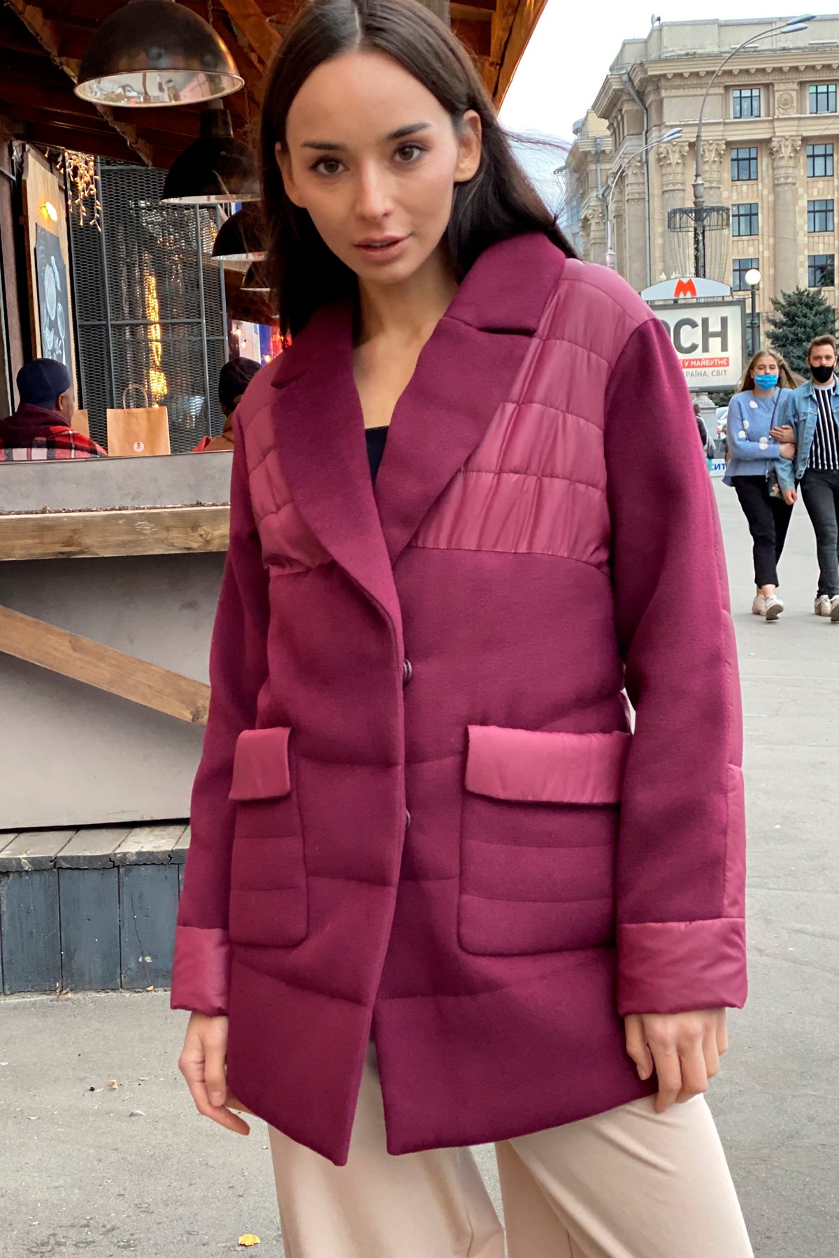 Комбинированное пальто Лакс 8830 Цвет: Марсала