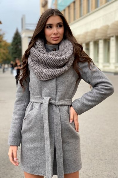 Зимнее пальто с круговым шарфом  Сплит 8406 Цвет: Карамель 20