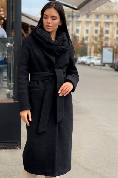 Удлиненное зимнее пальто с шарфом Вива макси 8354 Цвет: Черный