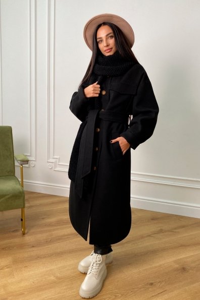 Ола  зимнее  пальто из гладкого кашемира 9987 Цвет: Черный