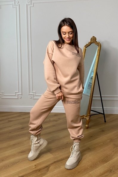 Ремейк Oversize трикотаж 3х нитка с начесом костюм 9969 Цвет: Бежевый