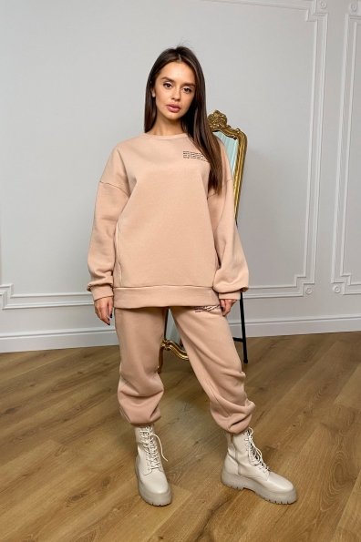 Ремейк Oversize трикотаж 3х нитка с начесом костюм 9969 Цвет: Бежевый