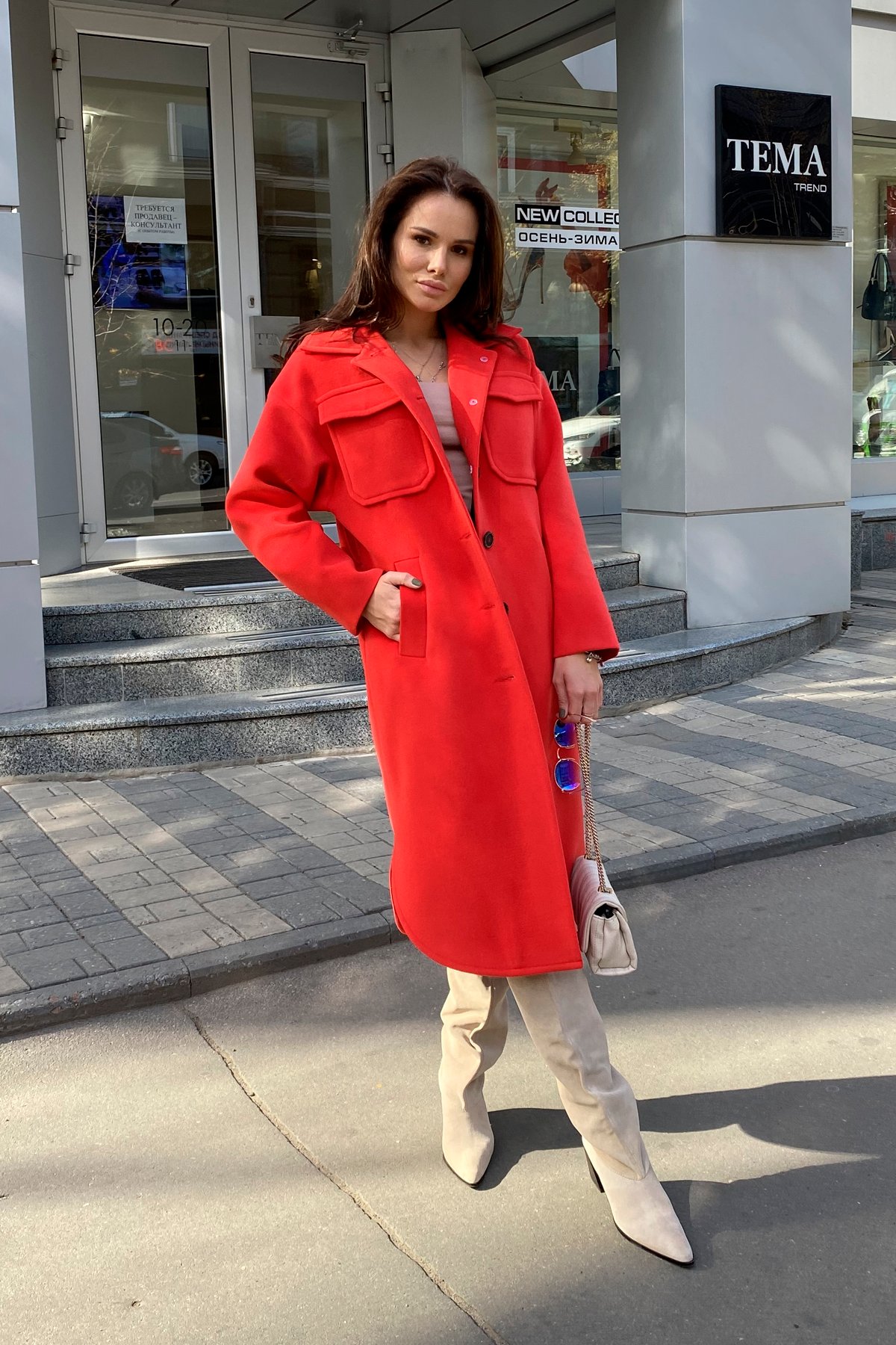 Ола зимнее пальто из гладкого кашемира 9987 АРТ. 46284 Цвет: Красный - фото 1, интернет магазин tm-modus.ru