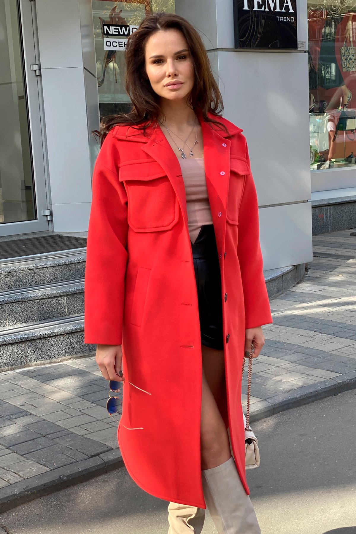 Ола зимнее пальто из гладкого кашемира 9987 АРТ. 46284 Цвет: Красный - фото 2, интернет магазин tm-modus.ru