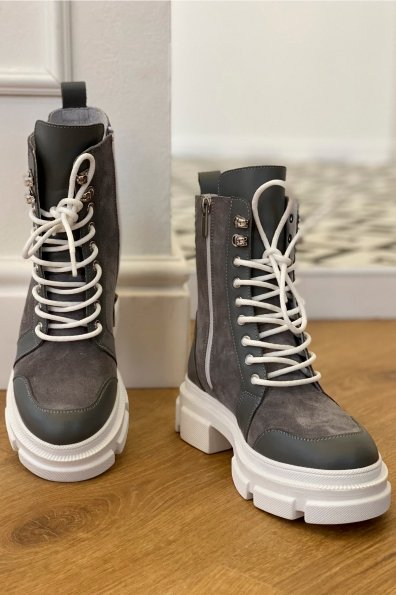 Ботинки зимние 260/14 (замш,вставки кожа,на шнурках) Цвет: Серый