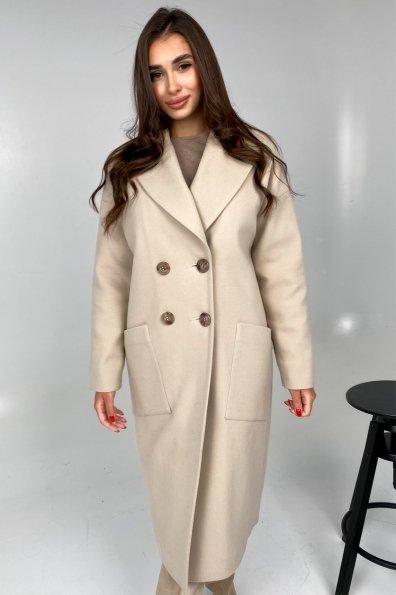 Свайп макси пальтовая ткань кашемир Турция зима Хомут пальто 10118 Цвет: Бежевый светлый