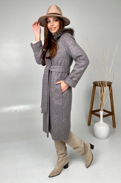 Зимнее приталенное пальто с поясом Богема 5706 Цвет: Карамель 20