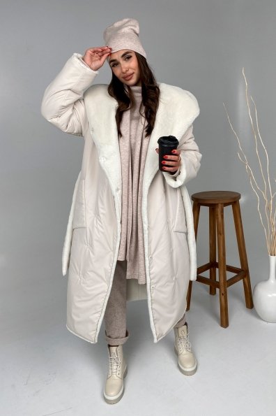 Сноу  теплое двухстороннее пальто из  еко меха и плотной  плащевки 9956 Цвет: Молоко