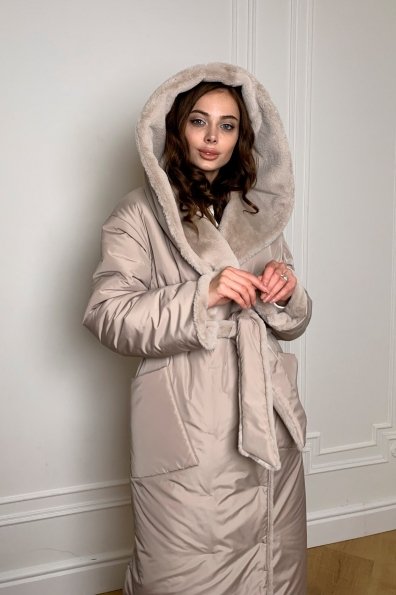Сноу  теплое двухстороннее пальто из  еко меха и плотной  плащевки 9956 Цвет: Св.серый/бежевый511