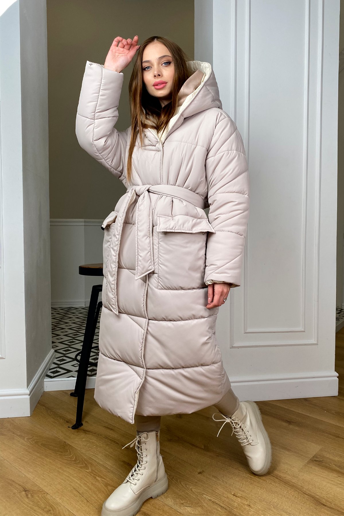 куртка женская купить Блу теплый пуховик из плащевой ткани 10260