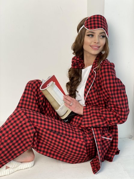 Тедди пижама в клетку из коттона 10384 Цвет: Красный/черный