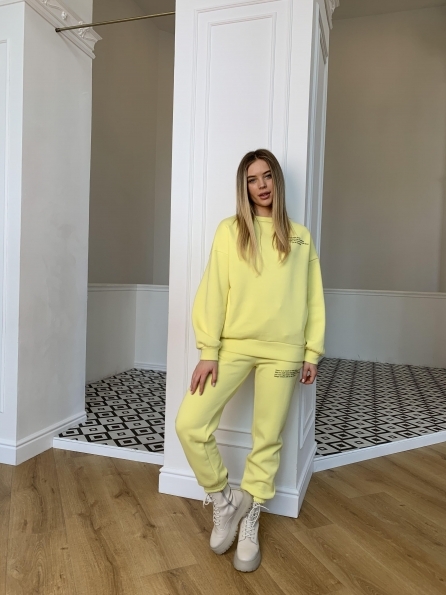 Ремейк Oversize трикотаж 3х нитка с начесом костюм 9969 Цвет: Лимон