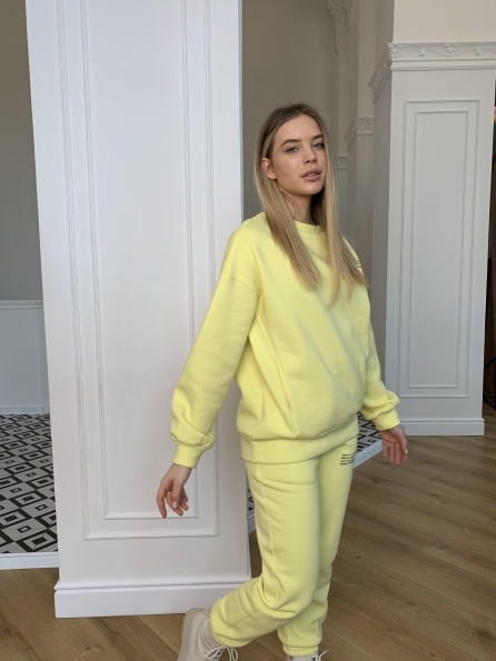 Ремейк Oversize трикотаж 3х нитка с начесом костюм 9969 Цвет: Лимон
