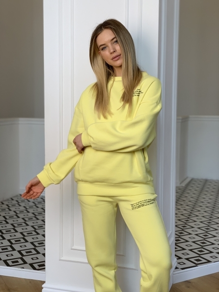 Ремейк Oversize трикотаж 3х нитка с начесом костюм 9969 Цвет: Лимон