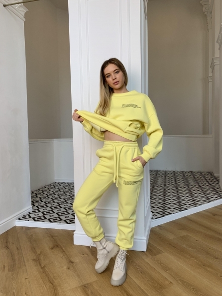 Ремейк Oversize трикотаж 3х нитка с начесом костюм 9969 Цвет: Лимон