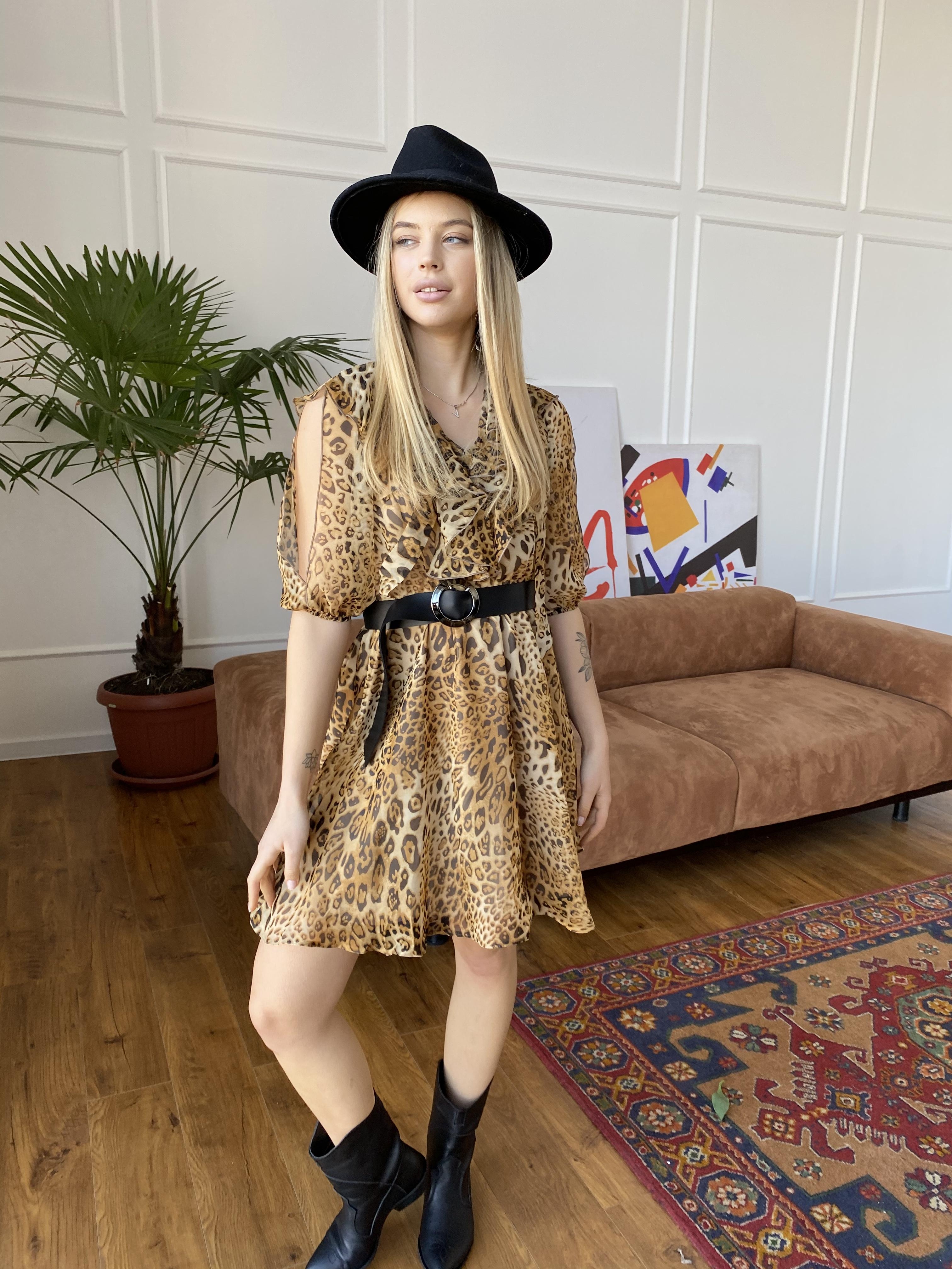 Блюз платье в леопардовый принт 7093 Цвет: Леопард 2