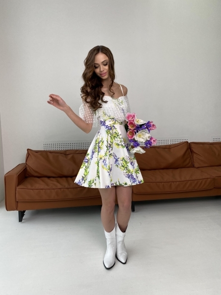 Тори платье из коттона с принтом 7189 Цвет: Цветы фиолет/молоко