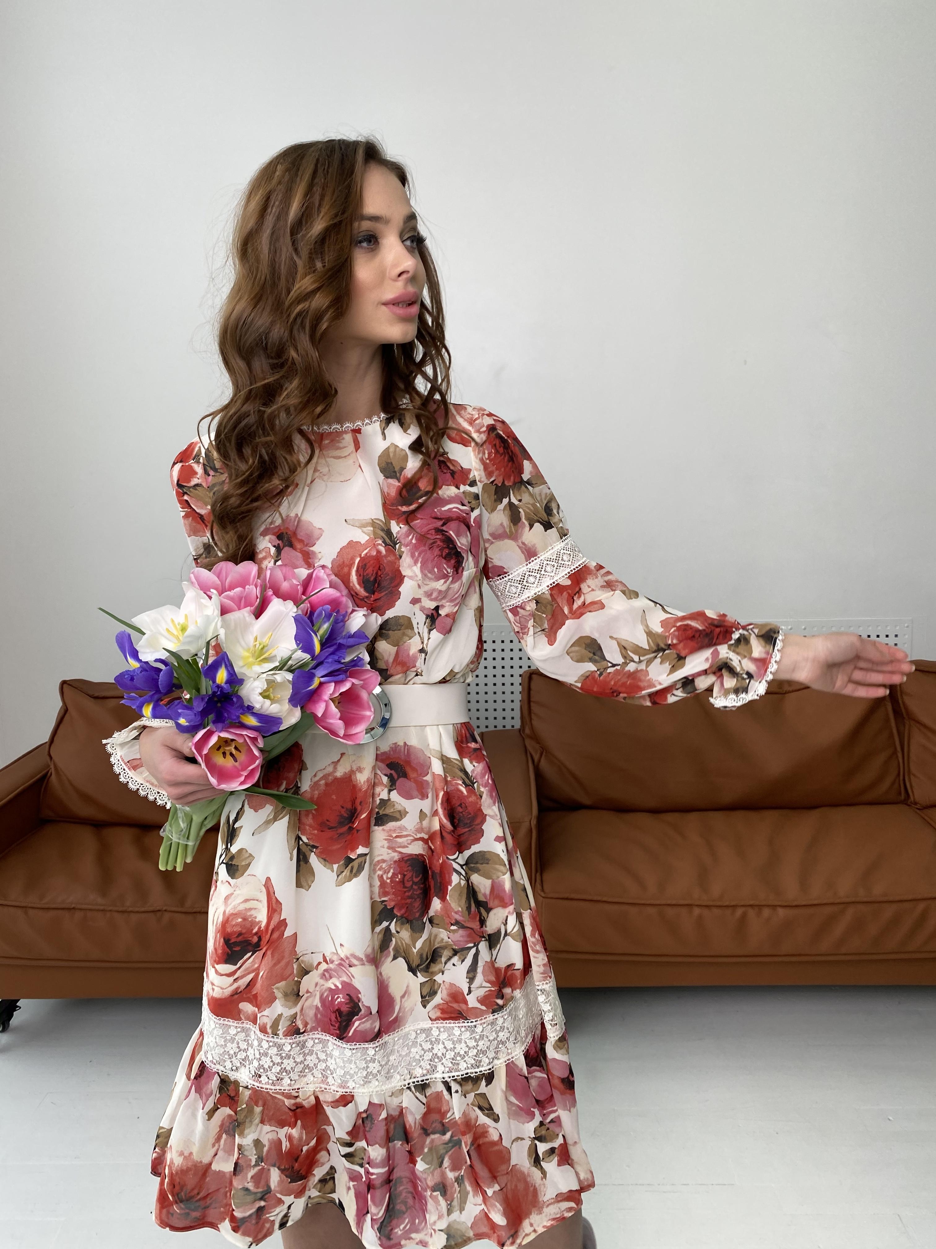 Санем платье из шифона 6587 Цвет: Розы молоко/коралл/молоко