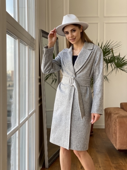 Севен  пальто из текстурной ткани диагональ 8051 Цвет: Серый