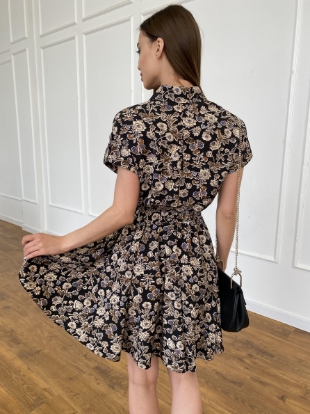 Санжар платье из ткани софт в принт 11215 Цвет: Черный/т. беж, Цветы
