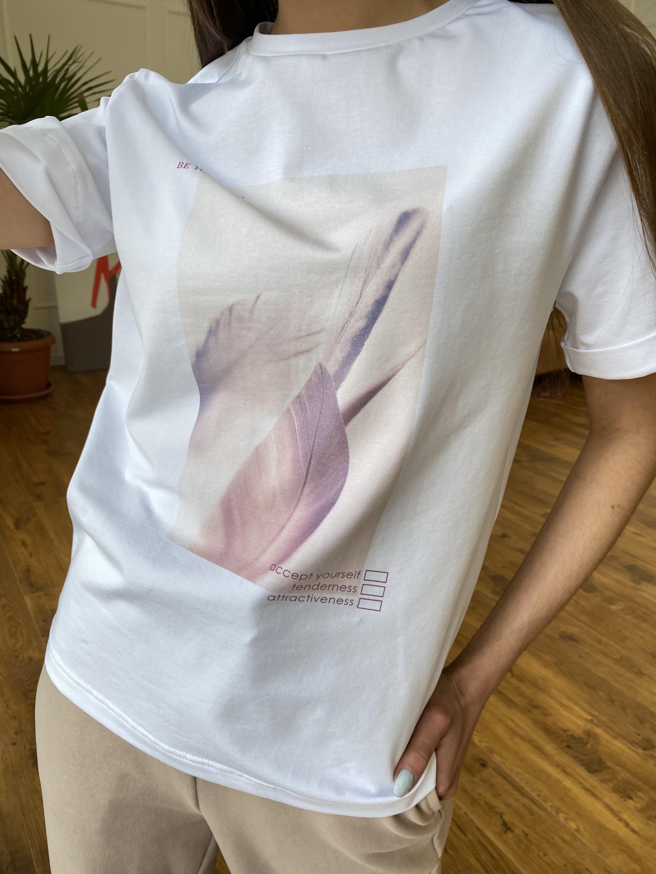 Перо футболка из вискозы однотонная хлопок 11230 АРТ. 47751 Цвет: Белый - фото 8, интернет магазин tm-modus.ru