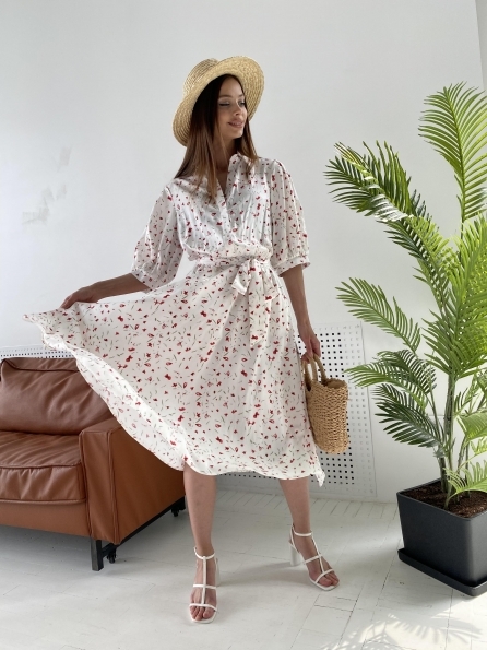Жасмин платье штапель в принт 11310 Цвет: Молоко/Т.РозовыйТюльпан