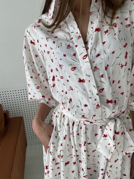 Жасмин платье штапель в принт 11310 Цвет: Молоко/Т.РозовыйТюльпан