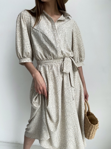Жасмин платье в принт из софта 11234 Цвет: Бежевый/Листик