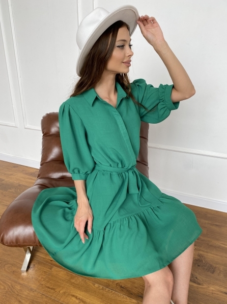 Молизе платье с кротким рукавом из шифона лен  11391 Цвет: Зеленый травка
