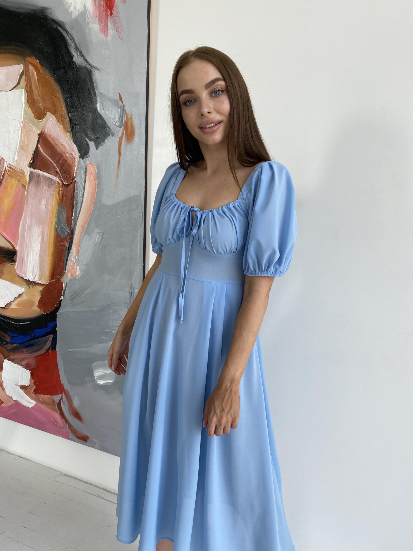 Кисес Миди платье из шифона креп 11443 АРТ. 48206 Цвет: Голубой 18 - фото 5, интернет магазин tm-modus.ru