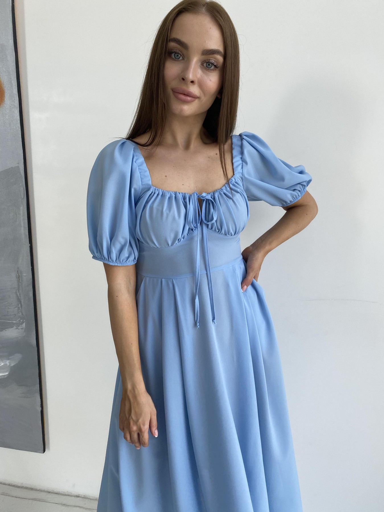 Кисес Миди платье из шифона креп 11443 АРТ. 48206 Цвет: Голубой 18 - фото 6, интернет магазин tm-modus.ru