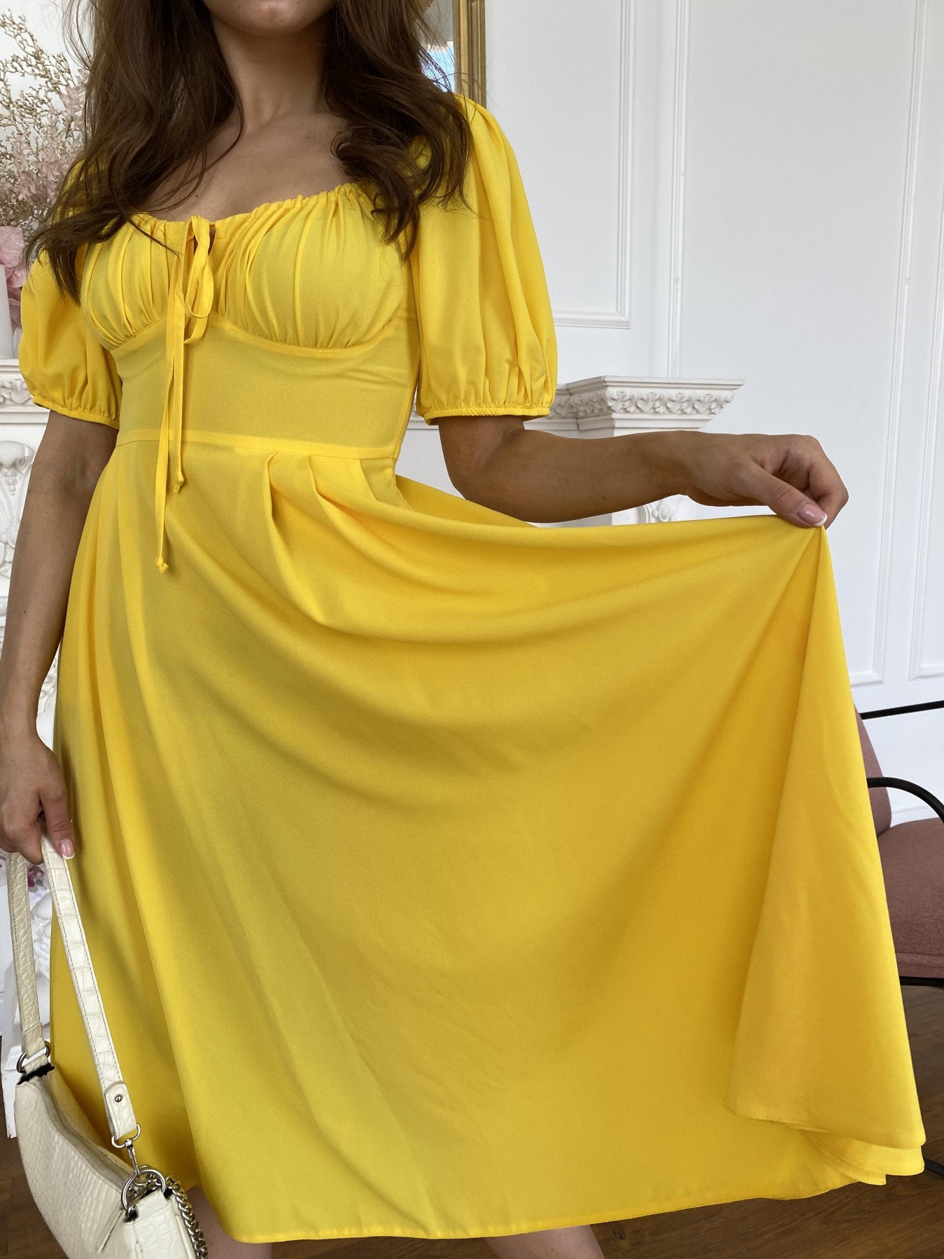 Кисес Миди платье из шифона креп 11443 АРТ. 48205 Цвет: Желтый 14 - фото 3, интернет магазин tm-modus.ru
