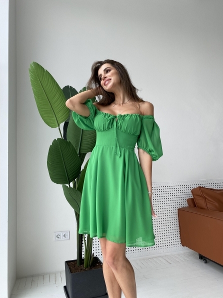 Кисес мини платье  шифон однотонный 11628 Цвет: зеленый 9