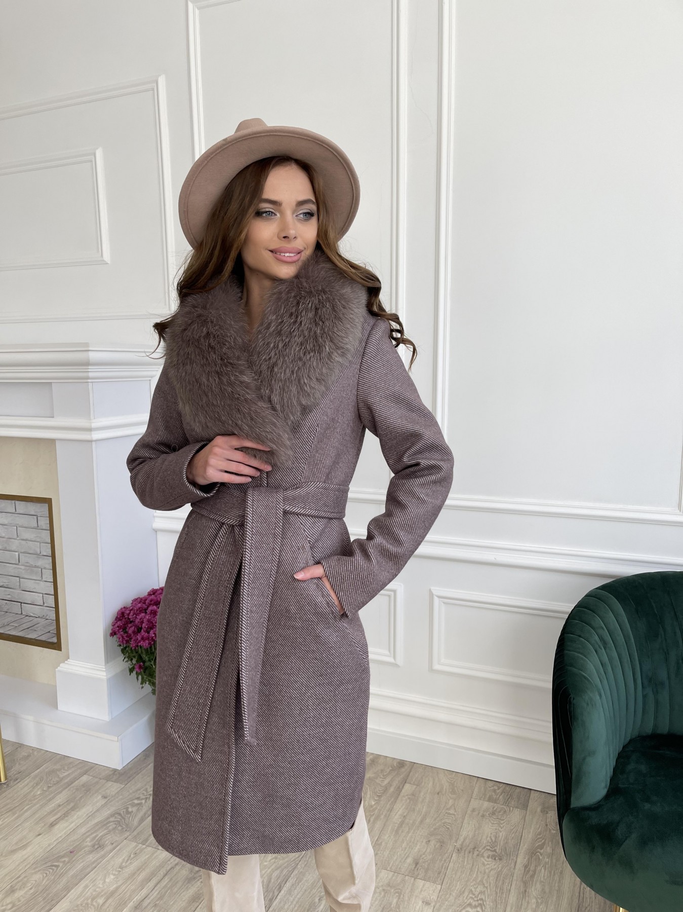 Купить женское пальто от Modus Камила классик зимнее пальто из кашемира диагональ с мехом песца (5*96) 11944