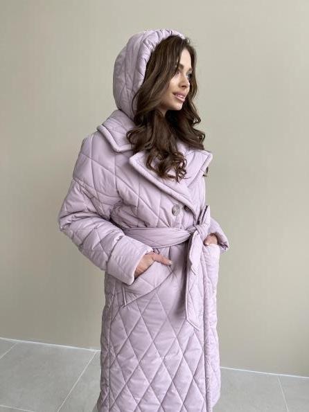 Хаски зимнее стеганое пальто 12045 Цвет: Пудра 7