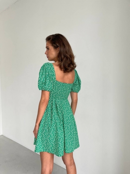 Кисес мини софт принт к/р платье 13359 Цвет: Зелёный/мелкие цветы