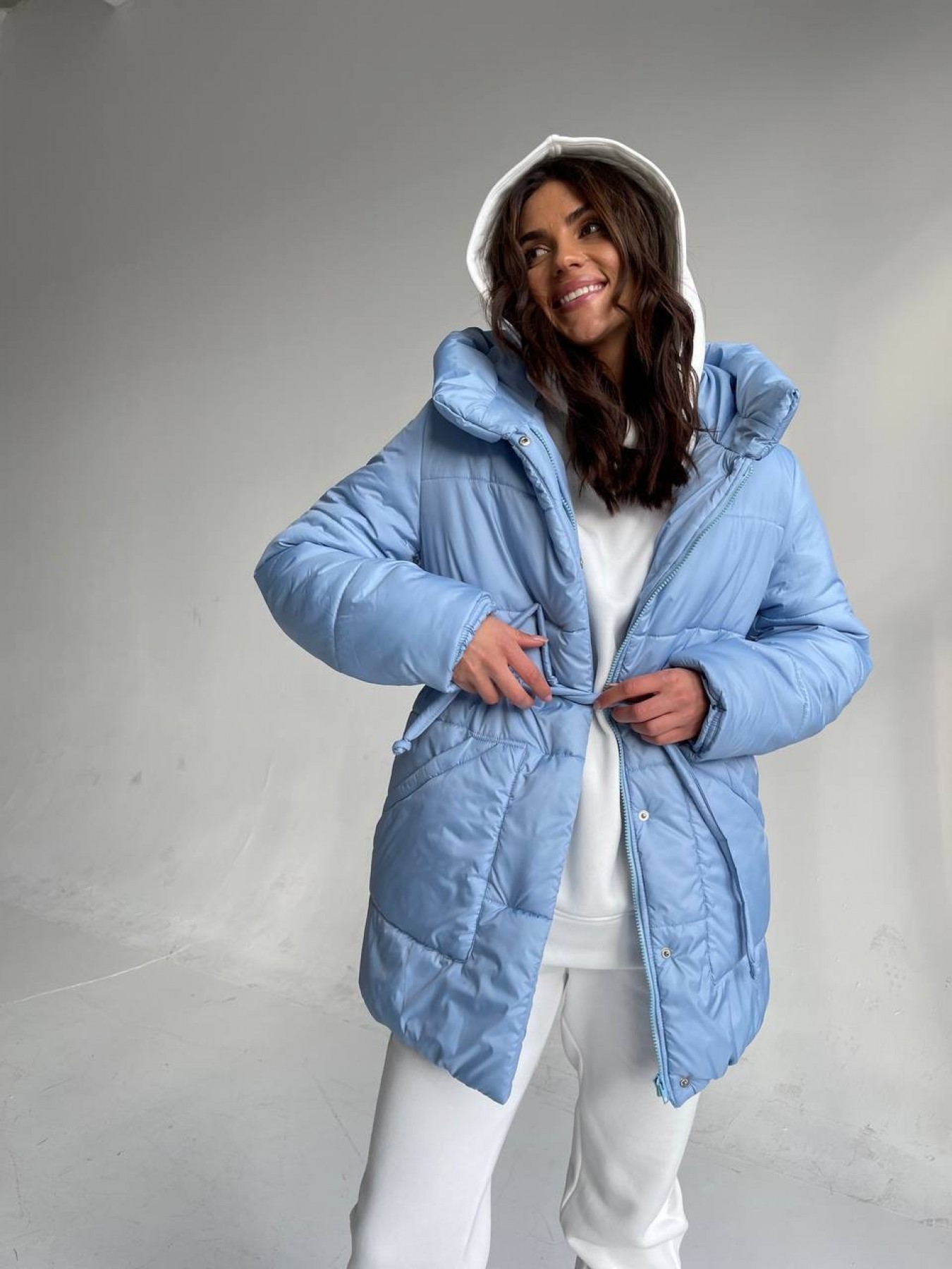 Піно Плащівка СІРЕ пуховик зима 14001 Цвет: Голубой - фото №4 Піно Плащівка СІРЕ пуховик зима 14001 Цвет: Голубой