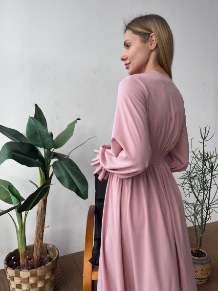 Бритни Миди д/р  СОФТ однотонный (вискоза)  платье 14182 Цвет: Розовая пудра