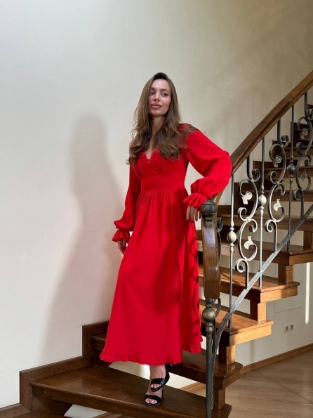 Бритни Миди д/р  СОФТ однотонный (вискоза)  платье 14182 Цвет: Красный