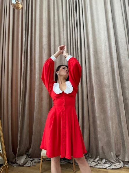 Франси Мини д/р СОФТ однотонный (вискоза) платье 14237 Цвет: Красный/молоко