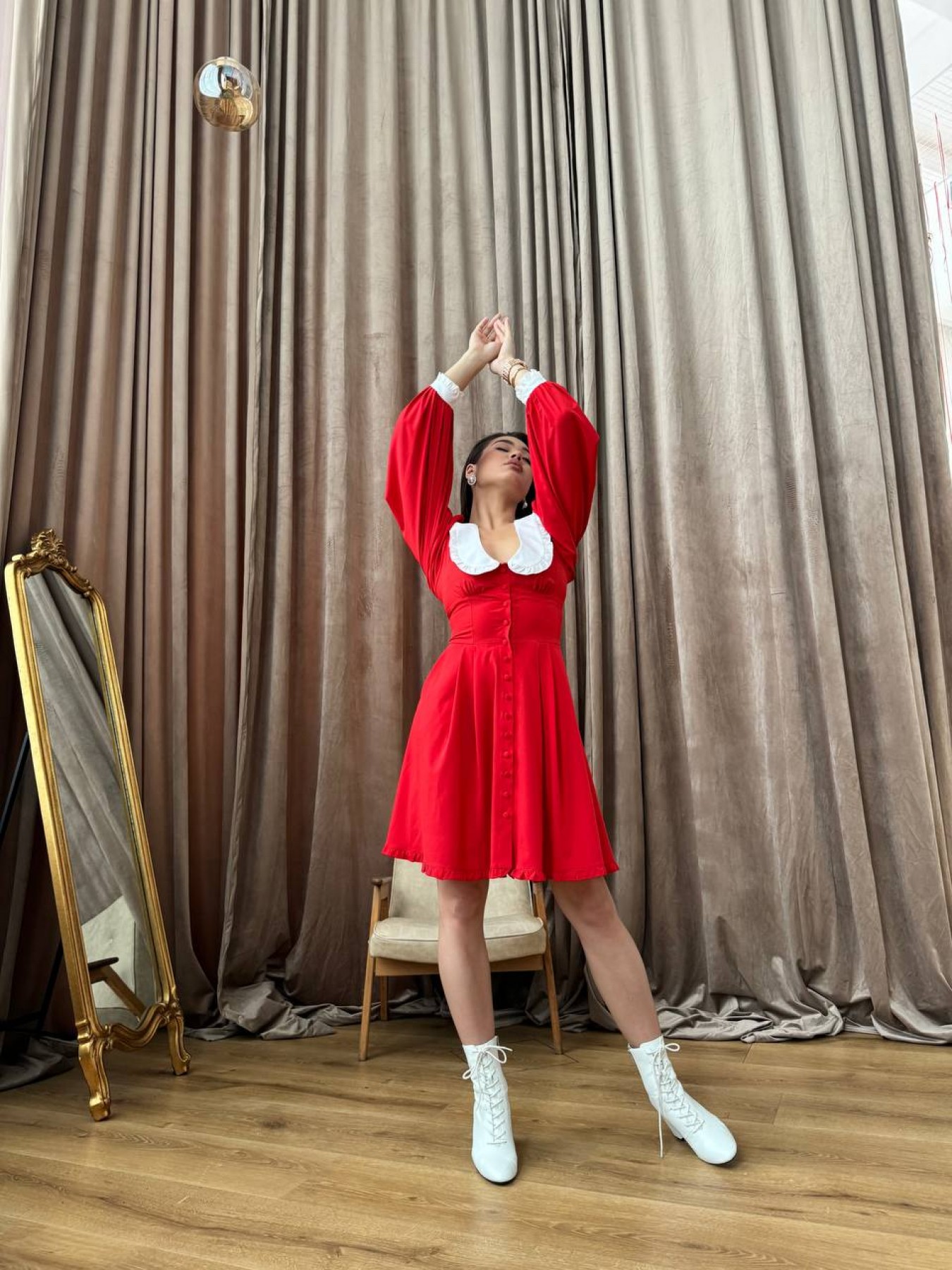 Франси Мини д/р СОФТ однотонный (вискоза) платье 14237 Цвет: Красный/молоко