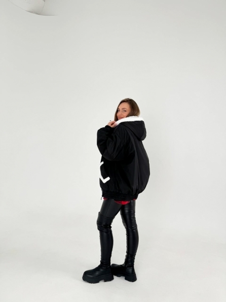 Чикаго плащевка Ammy с мехом куртка- бомбер 13995 Цвет: Черный/Молоко