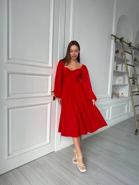 Синди Миди д/р СОФТ однотонный (вискоза) платье 14146 Цвет: Красный